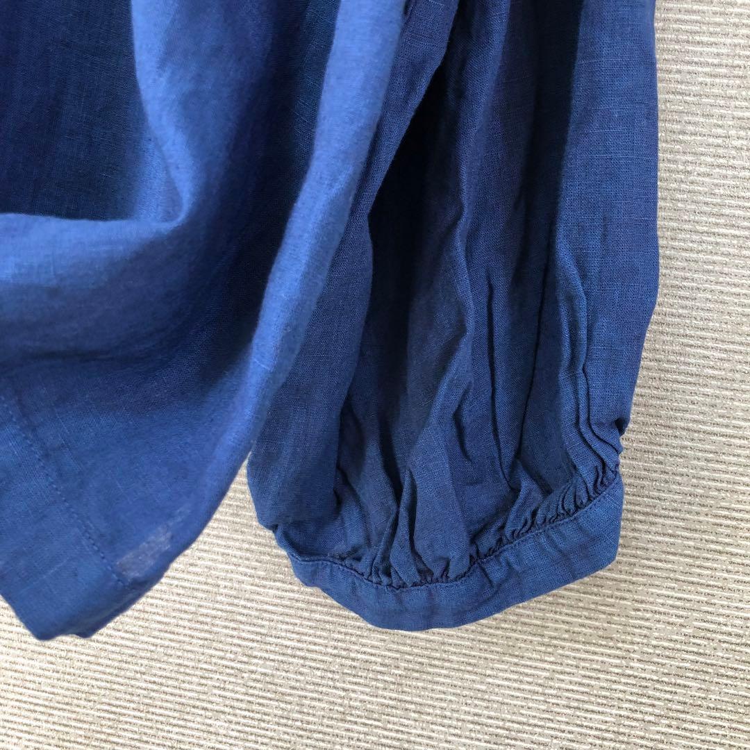 nest robe 2025SS 水撚りリネン襟付きブラウス インディゴブルー