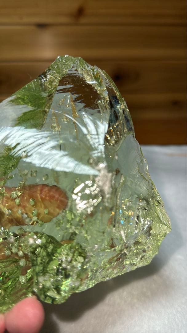 ⑤希少色 ジャワ島産火山性ガラス レモンライム クリストバライト結晶 原石かち割
