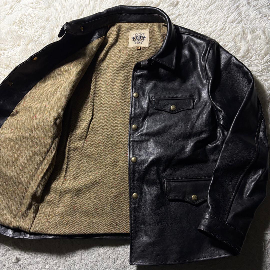 【所ジョージ着用】LEATHER BOMU レザージャケット　馬革　黒　3XL