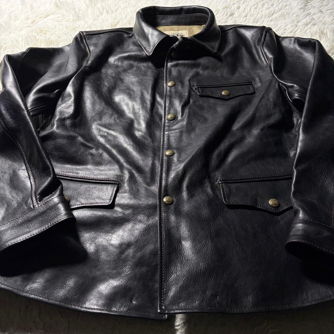 【所ジョージ着用】LEATHER BOMU レザージャケット　馬革　黒　3XL