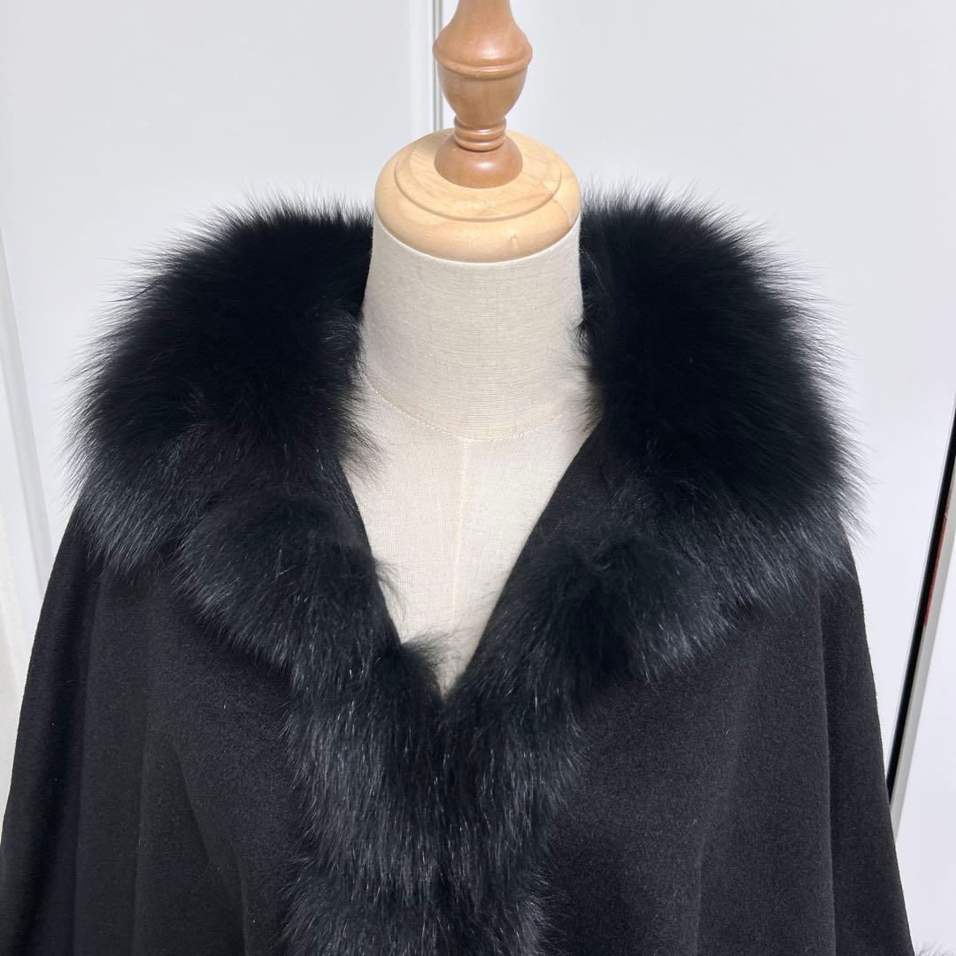 【極美品】ブルーフォックス×カシミヤ100％ 毛皮使い ポンチョコート サイズM