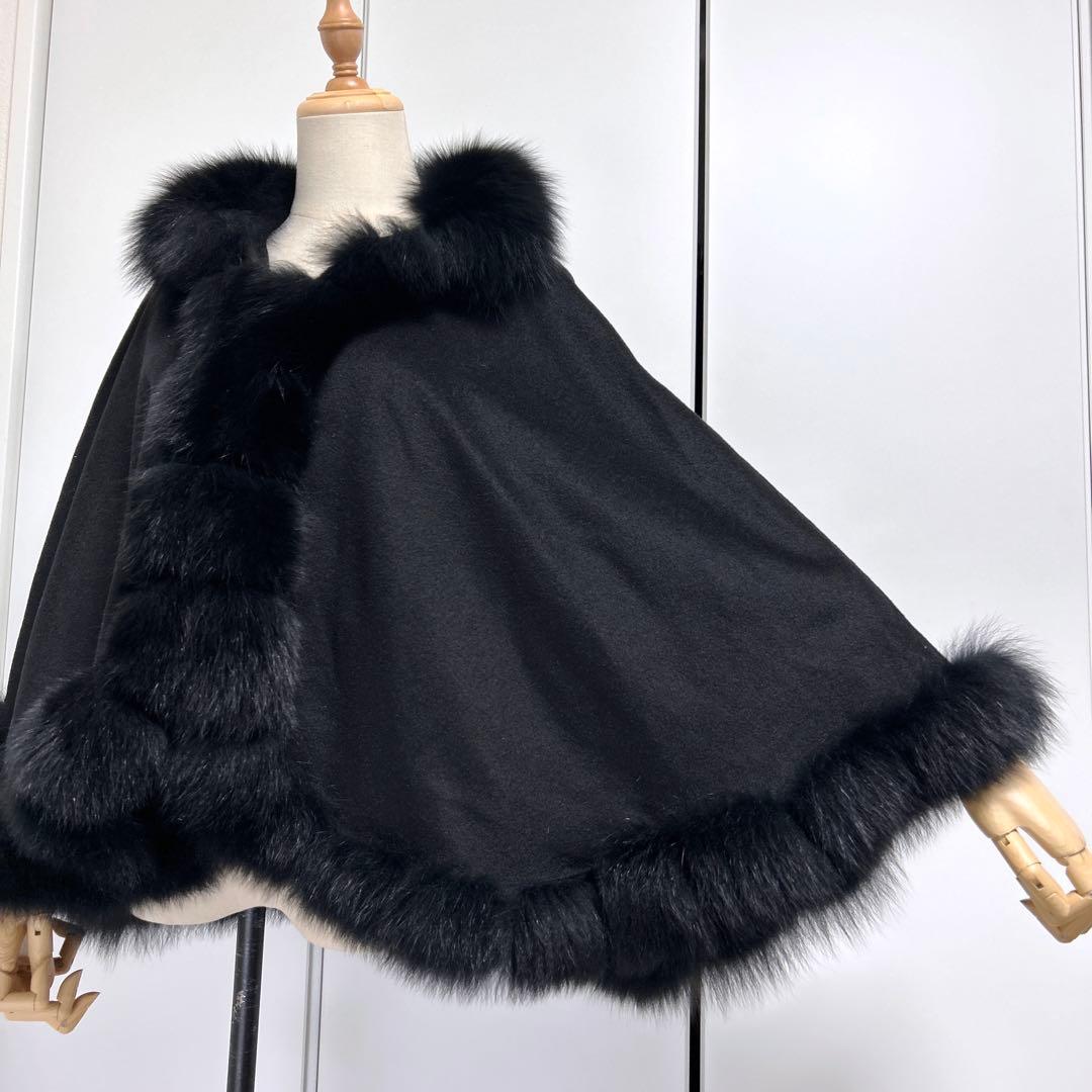 【極美品】ブルーフォックス×カシミヤ100％ 毛皮使い ポンチョコート サイズM