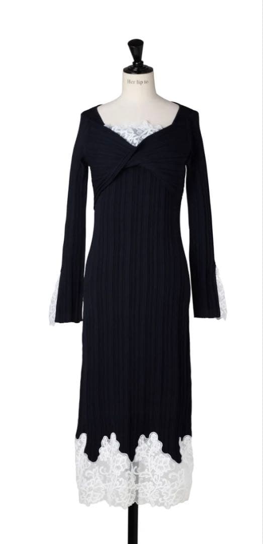 完売品‼️ Lilou Lace Hem Knit Dress navy M