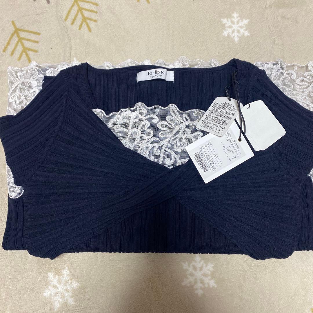 完売品‼️ Lilou Lace Hem Knit Dress navy M