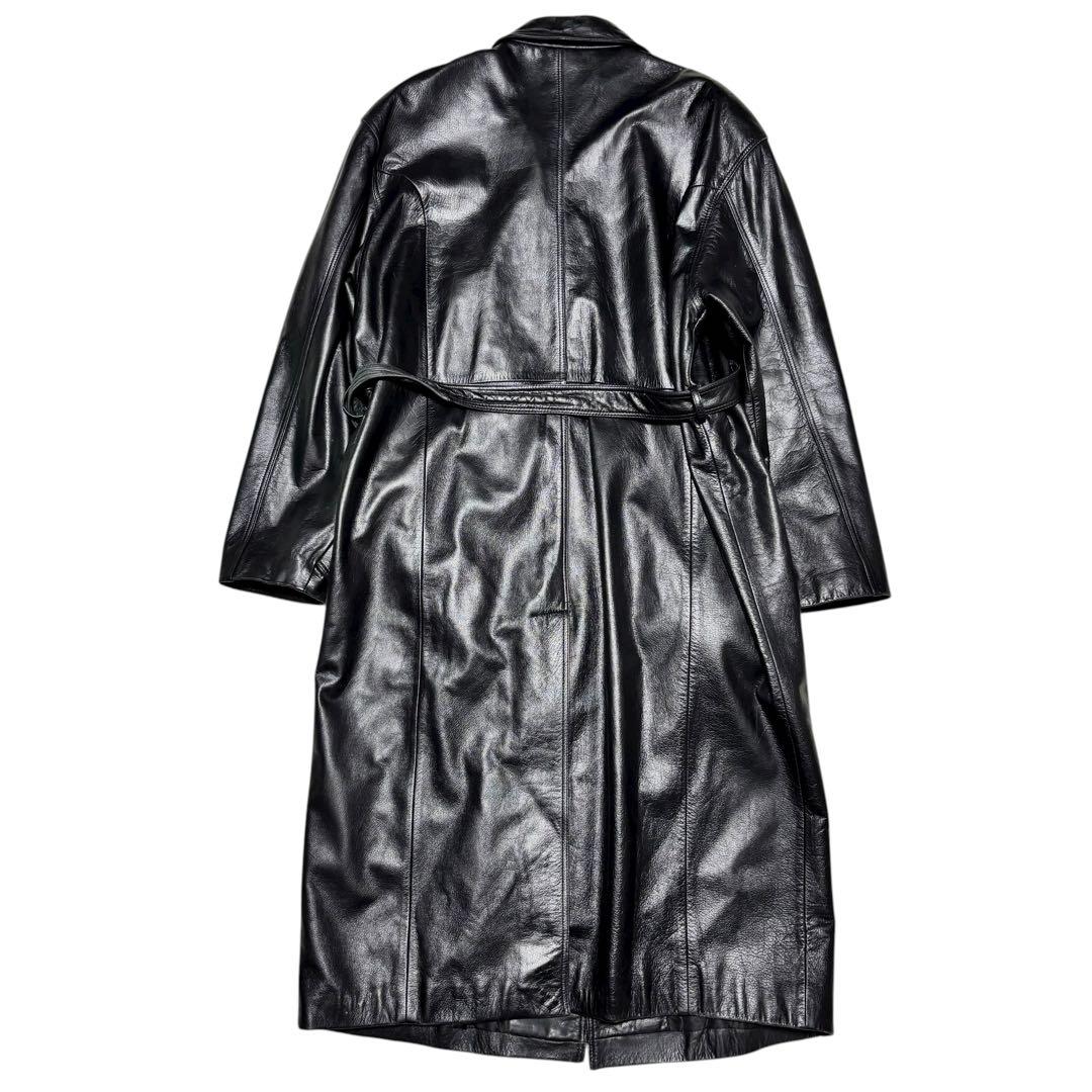 【大きいサイズ×牛革】マキシ丈カウレザーシングルチェスターコート ベルト 黒XL