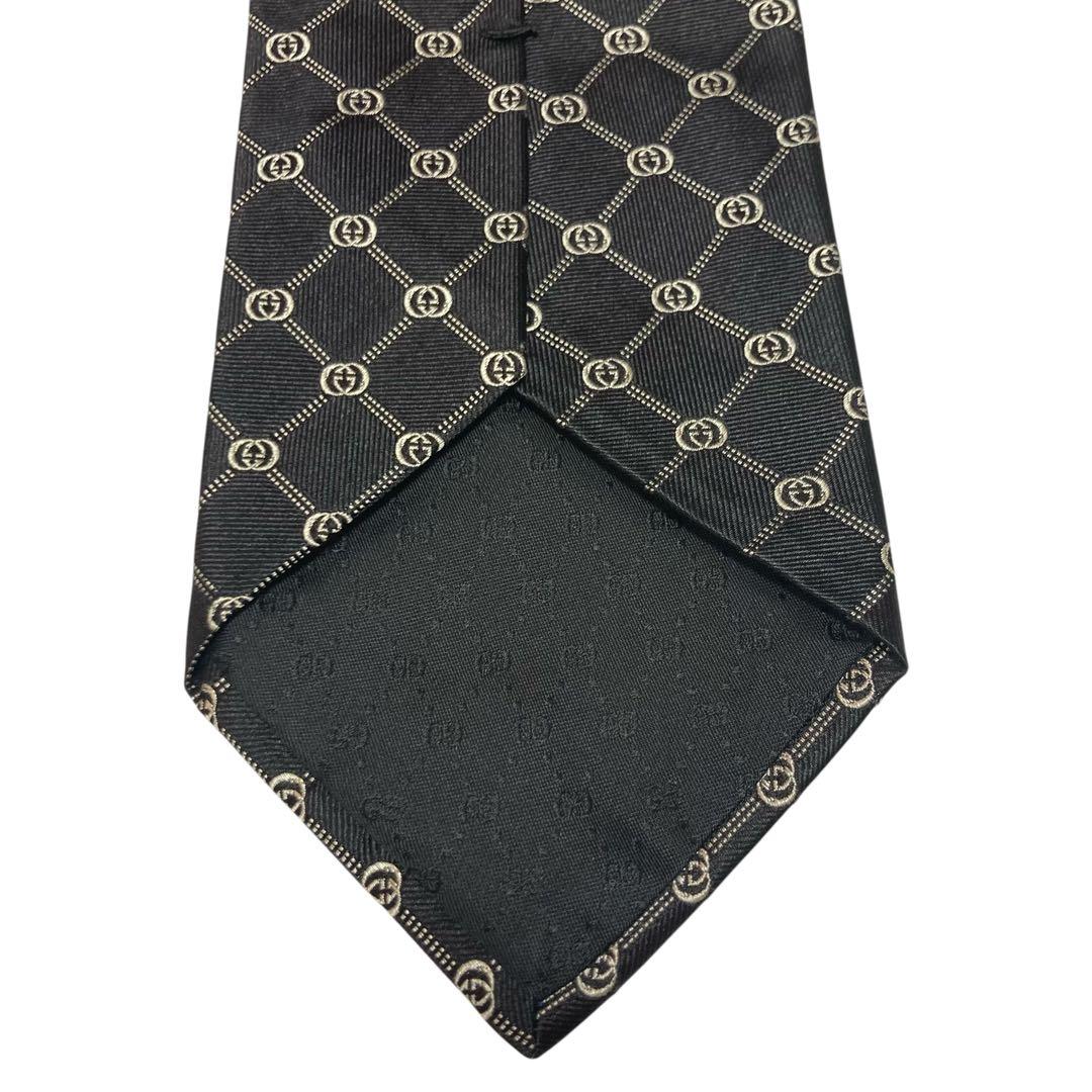 未使用級　GUCCI グッチ　ネクタイ　ブラック　黒　GG柄　インターロッキング