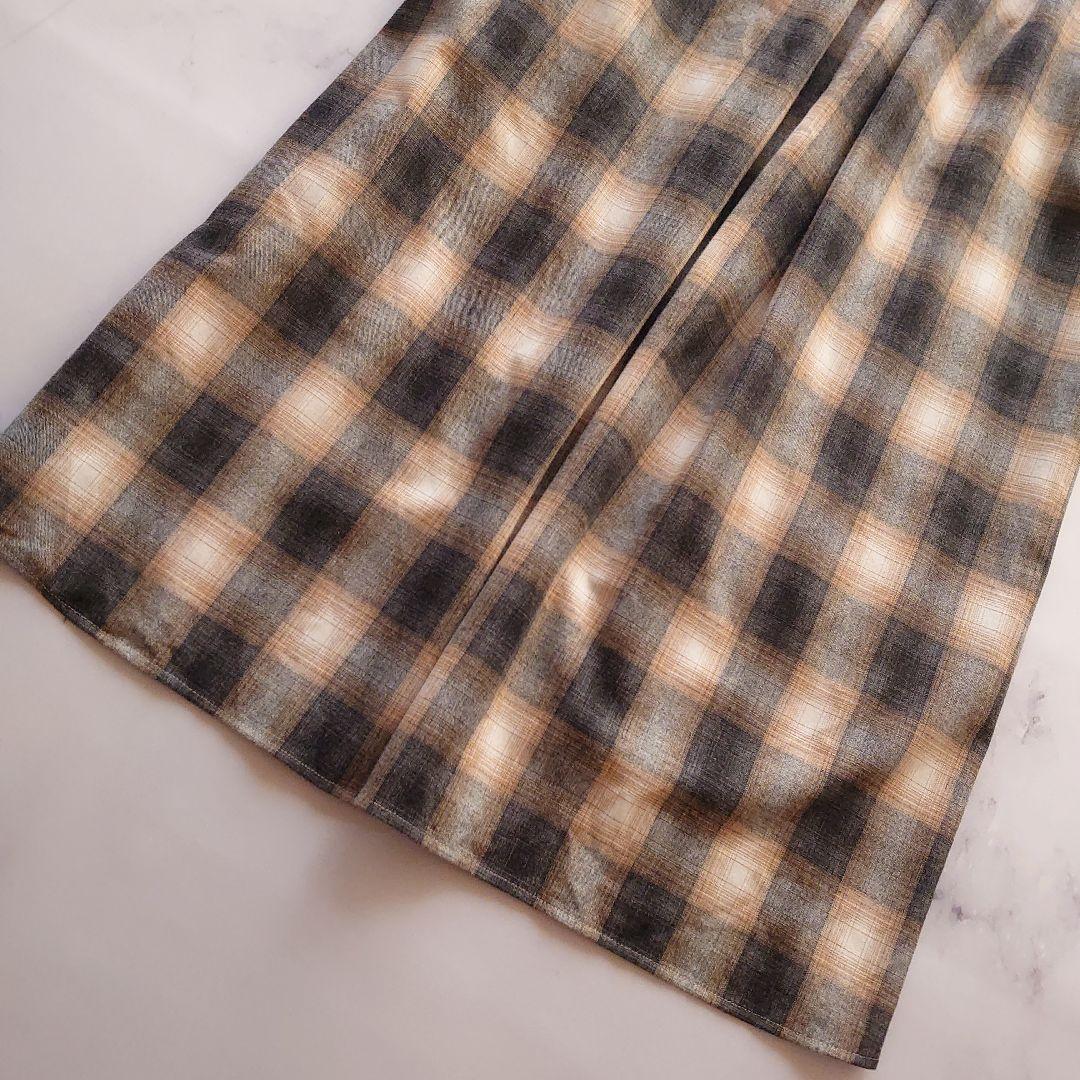 21AW アナイ オンブレチェックシャツワンピース ノーカラー リボン 34