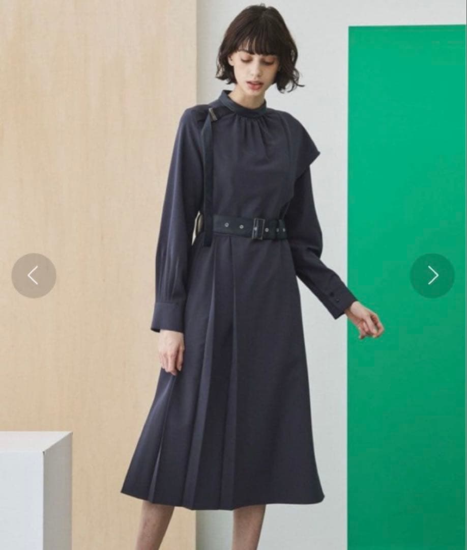 美品 日本製 UNITED TOKYO アシメスウィングワンピース 黒 秋冬