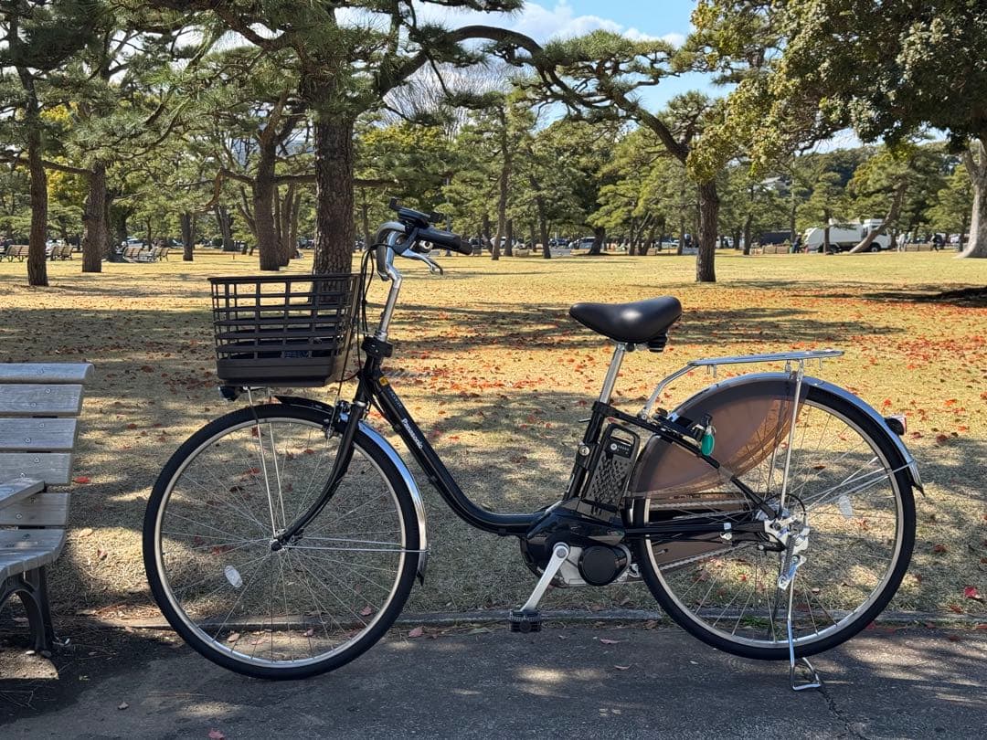 電動アシスト自転車 黒 前バスケット付き　ビビDX