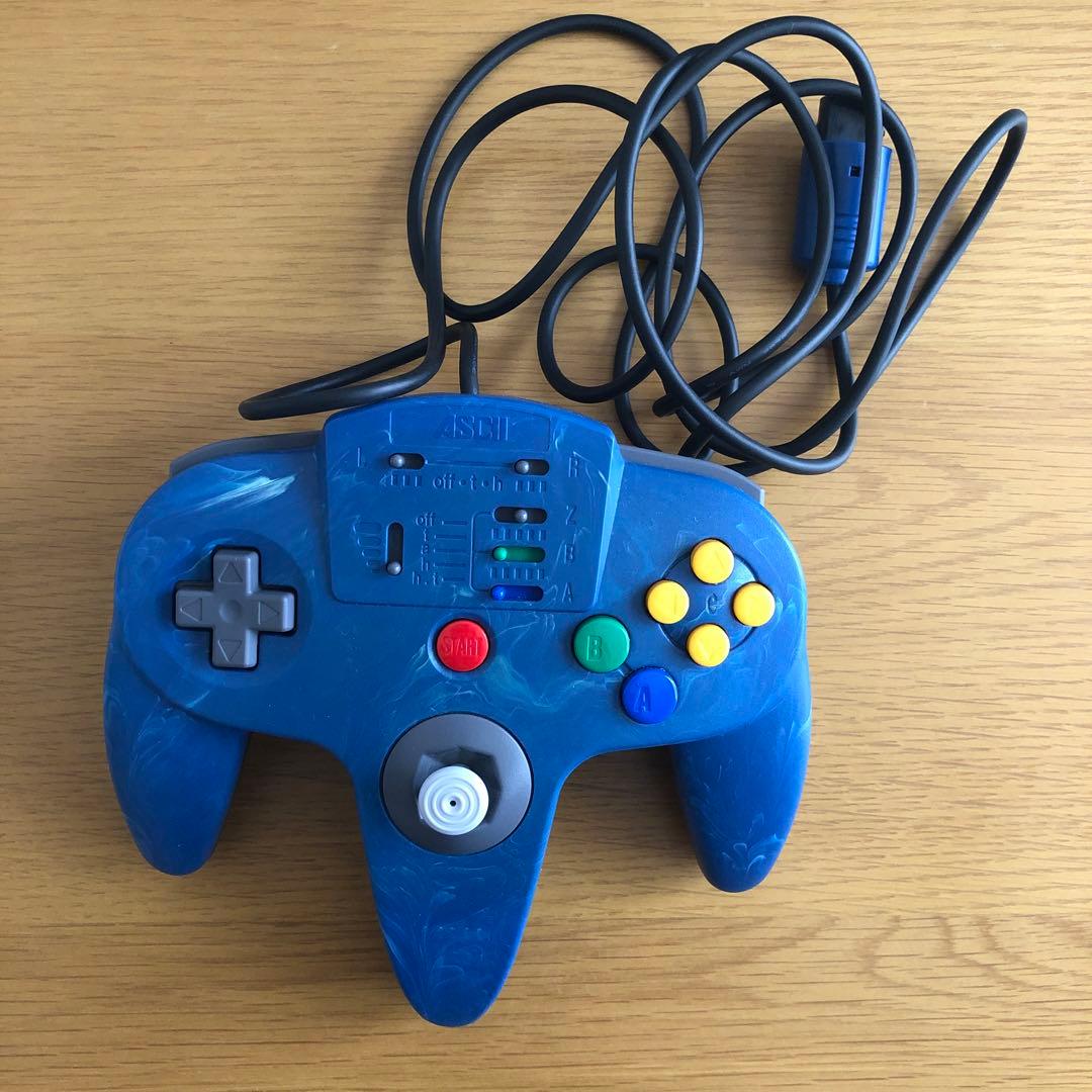 連射機能付き　Nintendo64 コントローラー　青色　アスキーパッド64