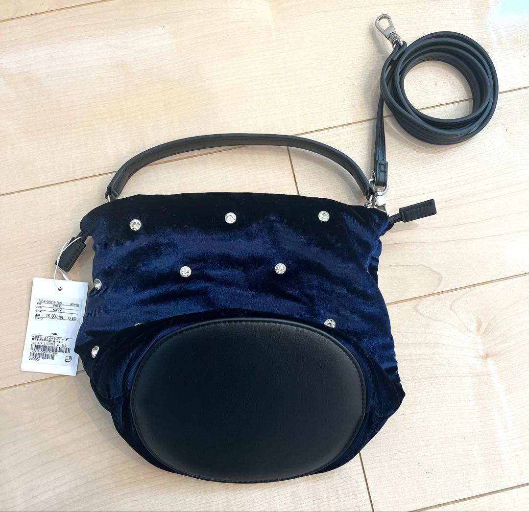 新品UNITED ARROWS ミックス　ビジューショルダーバッグ　ネイビー　鞄