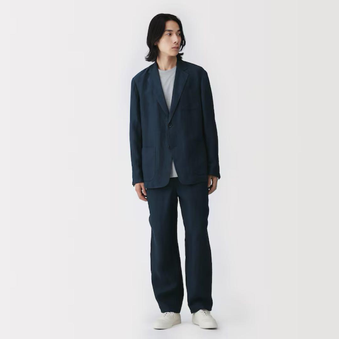 【新品未使用】無印良品　リネン(ヘンプ)　ジャケットパンツセット　ネイビー　L