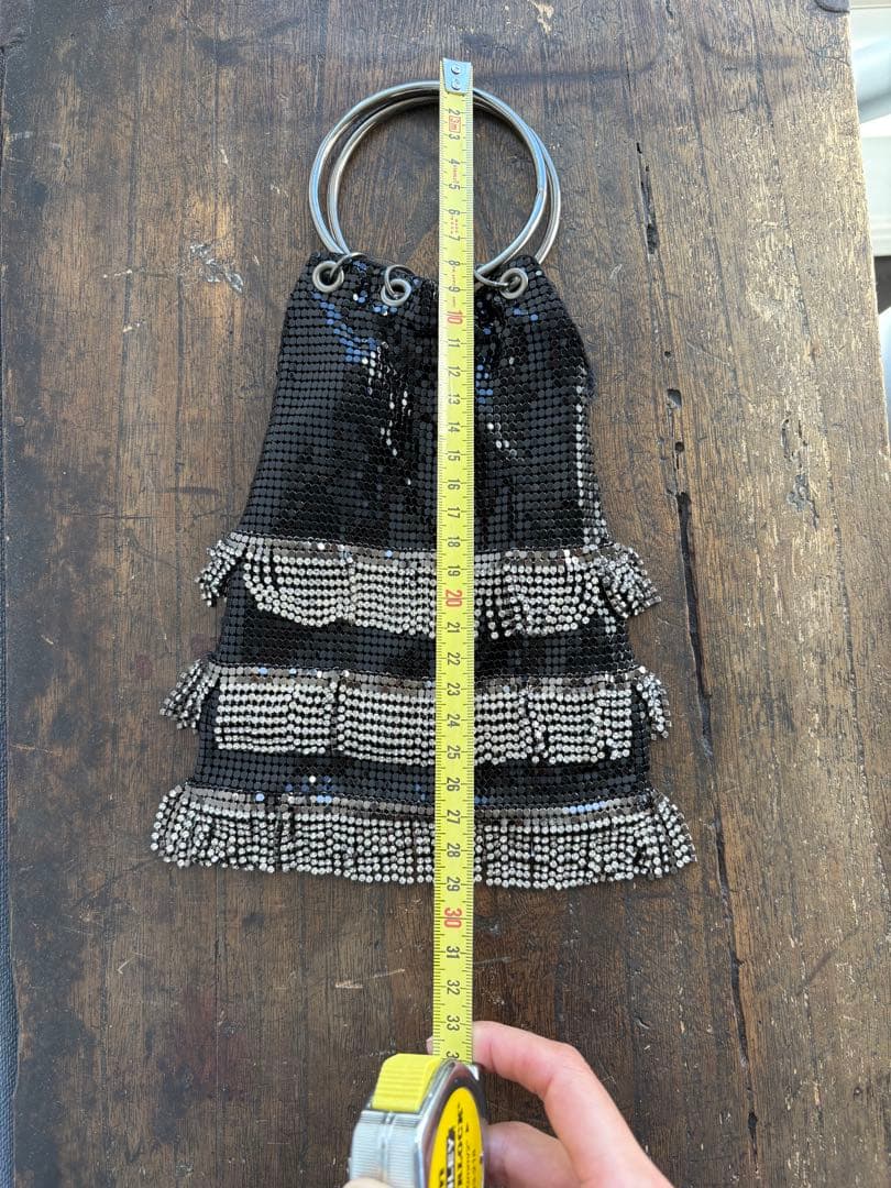 Whiting&Davis フリンジ パーティバッグ Black Silver