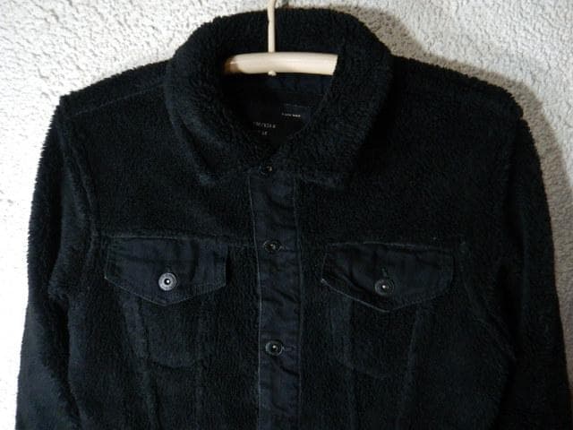 o5771　ZARA　ボア　フリース　ジャケット　部分　ブラックデニム　デザイン