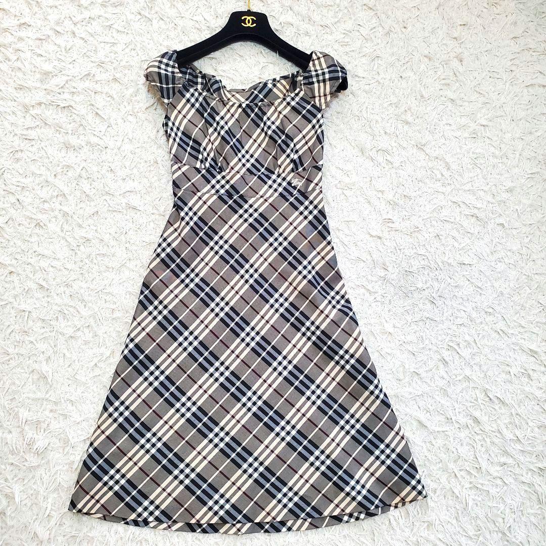 美品 バーバリーブルーレーベル ノバチェック ワンピース ウエストリボン