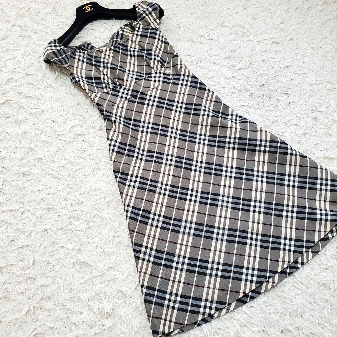 美品 バーバリーブルーレーベル ノバチェック ワンピース ウエストリボン