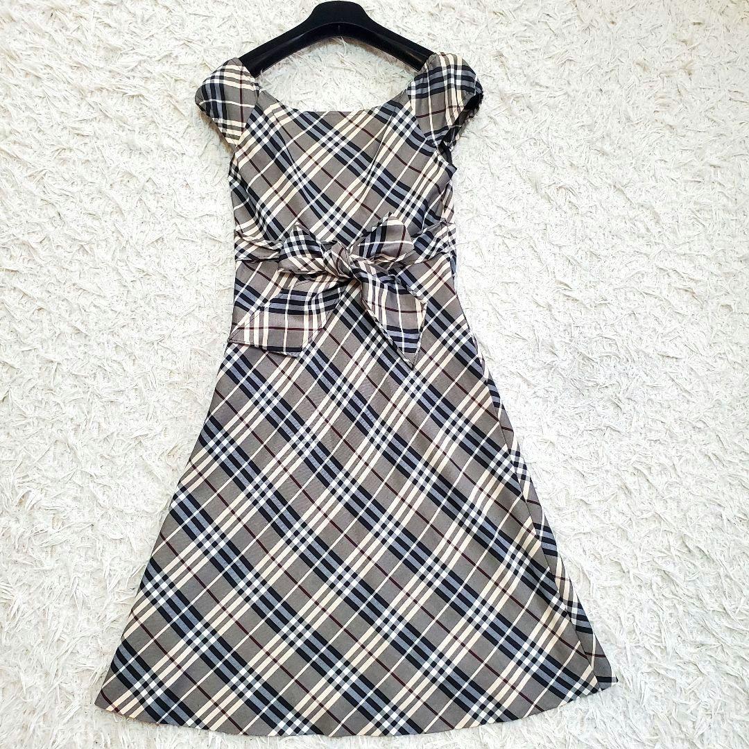 美品 バーバリーブルーレーベル ノバチェック ワンピース ウエストリボン