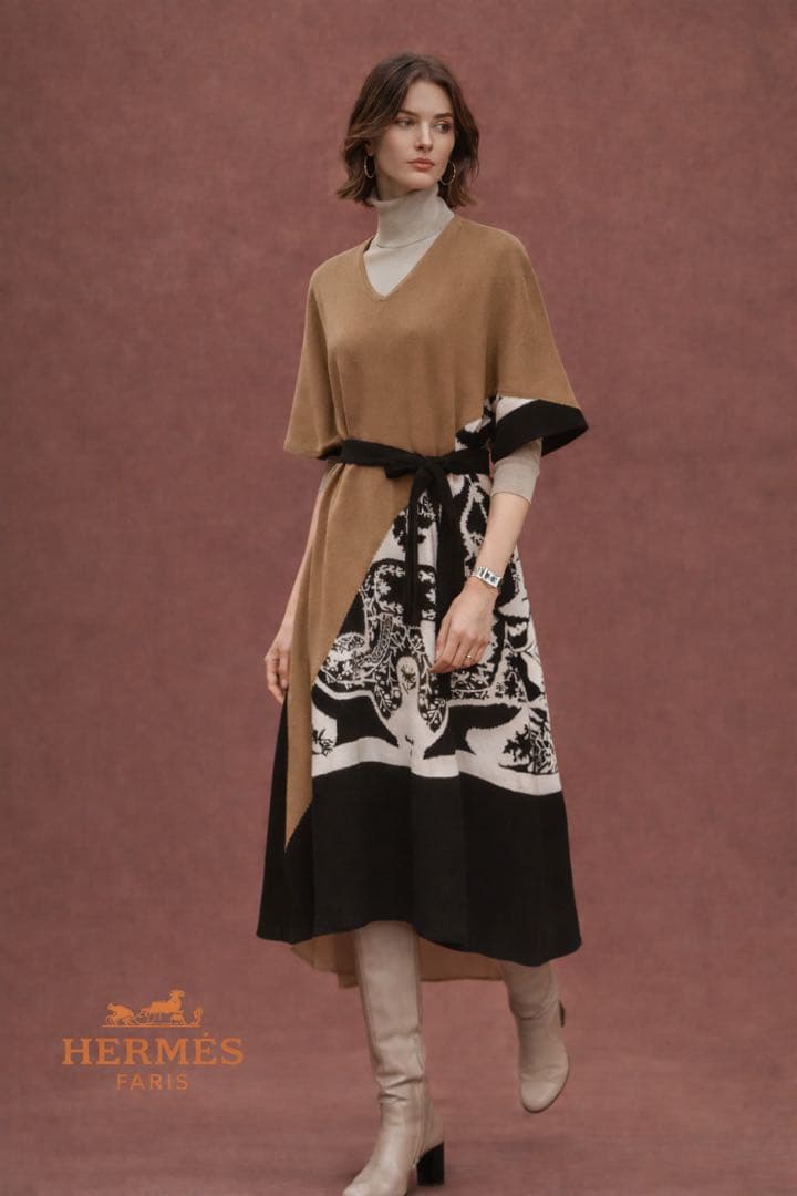 美品　HERMÈSエルメス　カシミヤ　ベルト ポンチョ　ニット　ワンピース