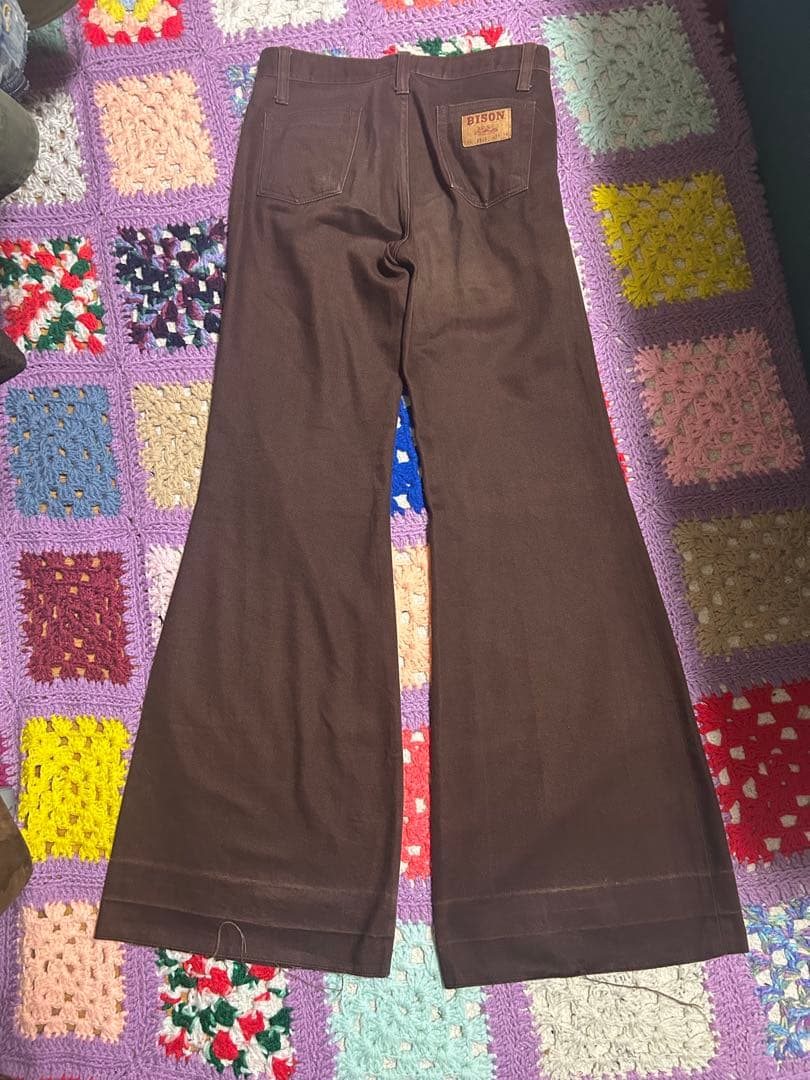 70s BISON ベルボトム フレアパンツ　ブラウン　着画あり