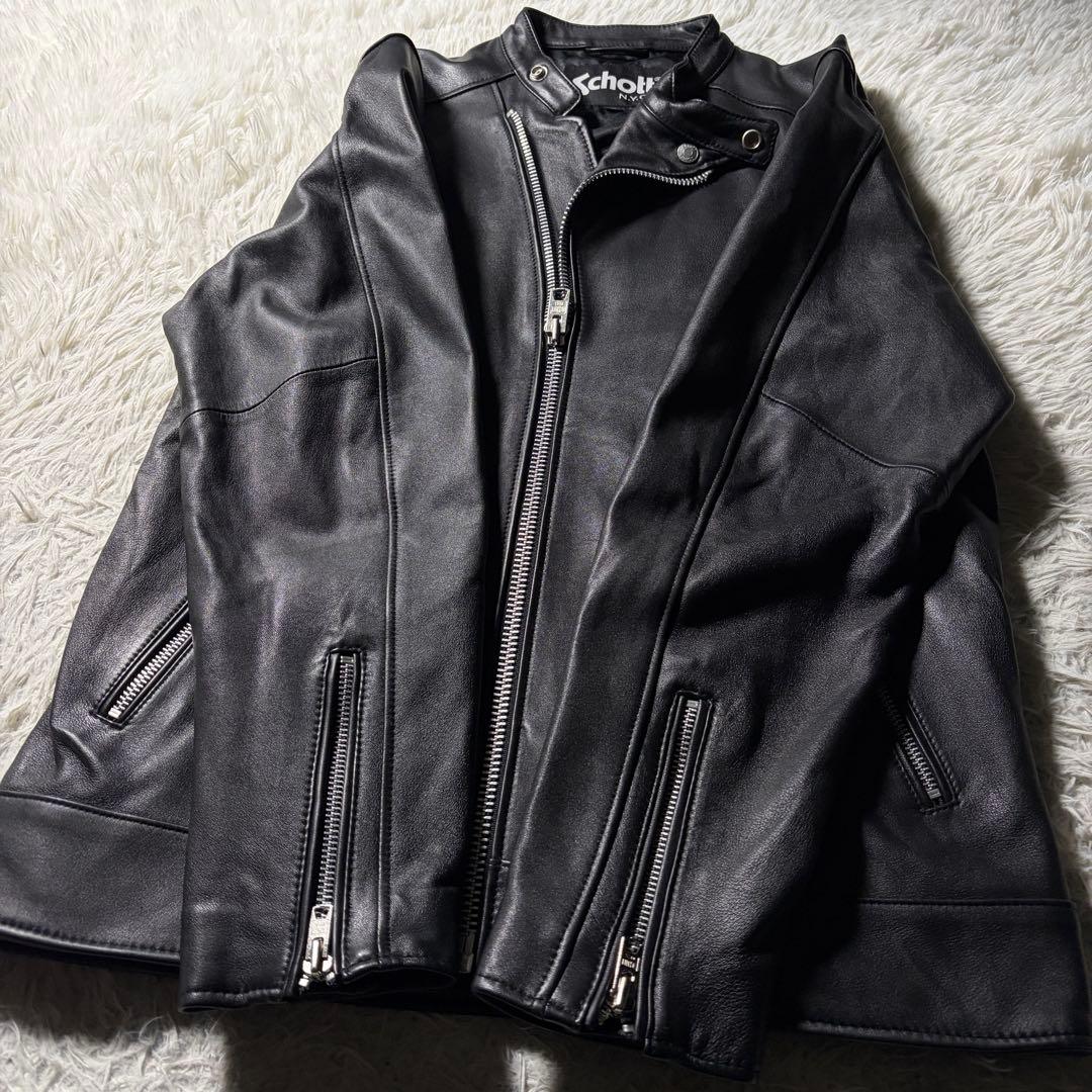 極美品■schott ライダースジャケット　セミダブル　羊革　ブラック　XL