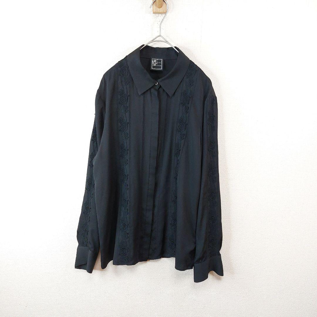 KEITA MARUYAMA　レース刺繍シルクシャツ 花柄 黒 M 長袖
