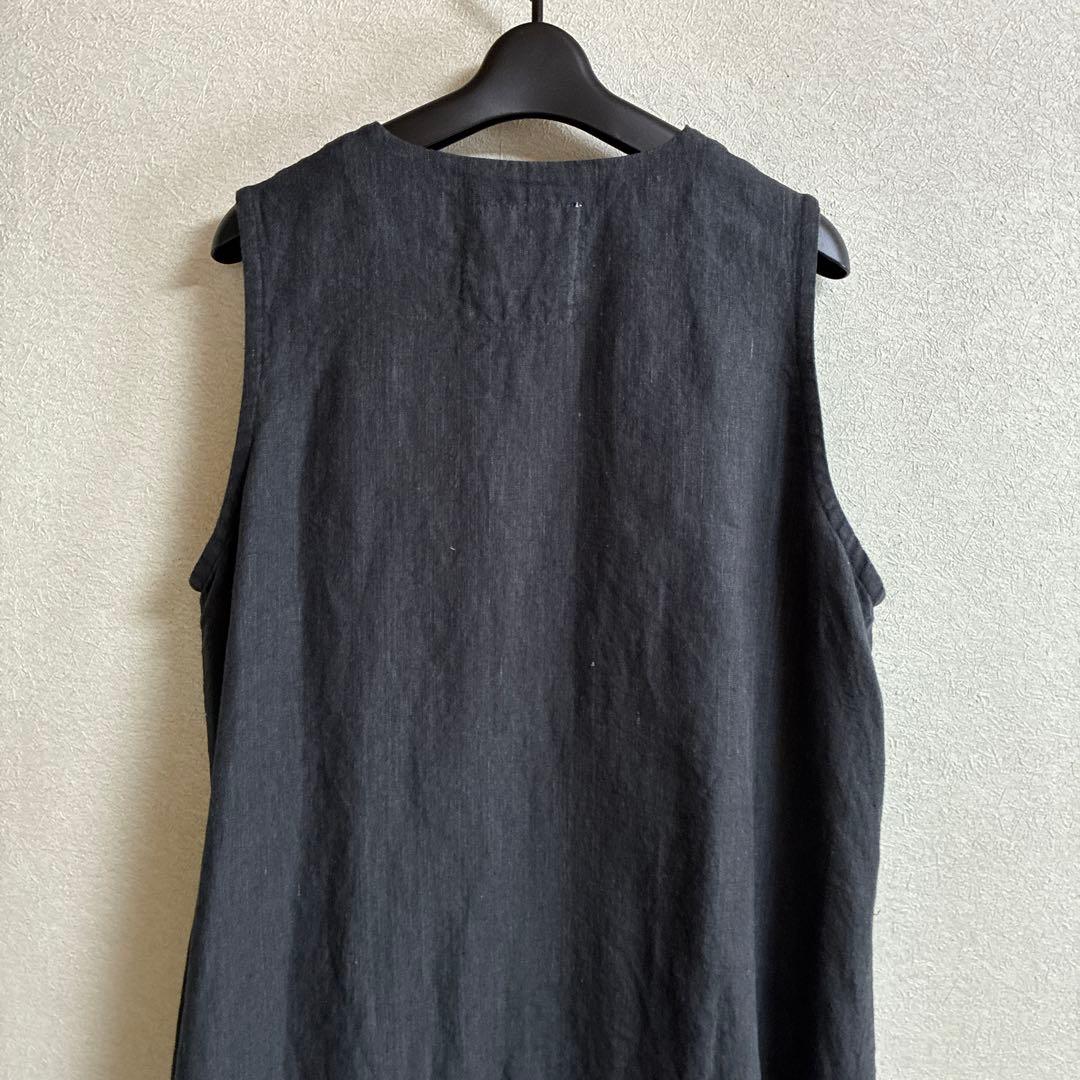 08mab ロングベスト　ロングワンピース　ブラック　麻　未使用