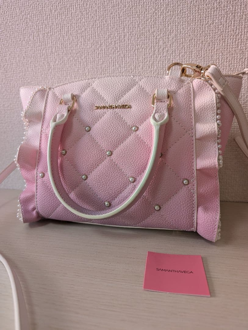 【美品】Samantha Vega キルティング パール ビジューフラッター 小