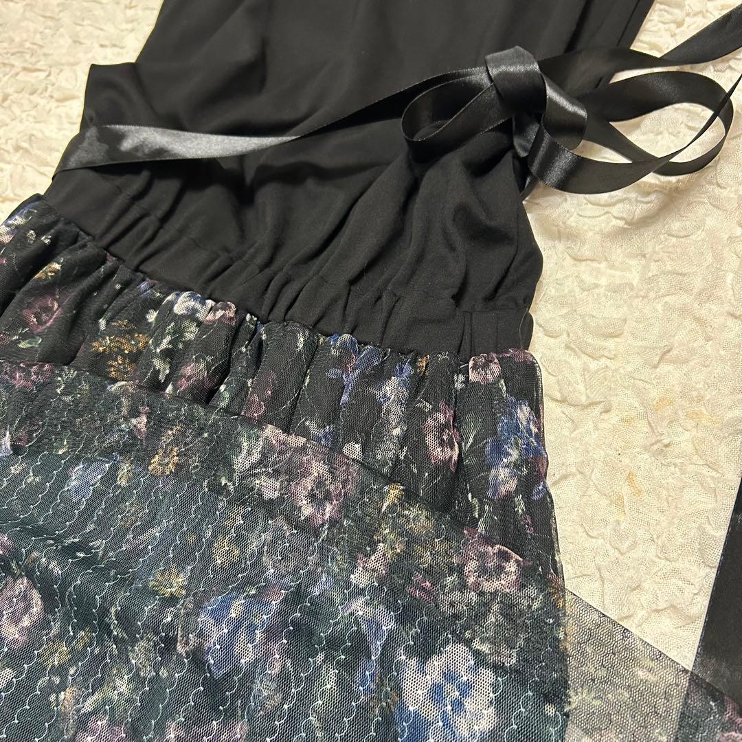 美品 ストレッチ【ローラアシュレイ】花柄 チュール ワンピース 40(L)ロング