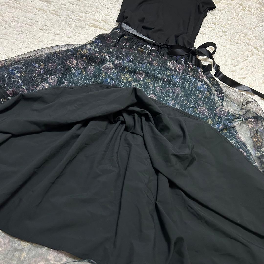美品 ストレッチ【ローラアシュレイ】花柄 チュール ワンピース 40(L)ロング