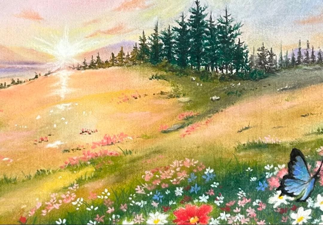 幸せを呼ぶ蝶々の景色 パステル画 原画