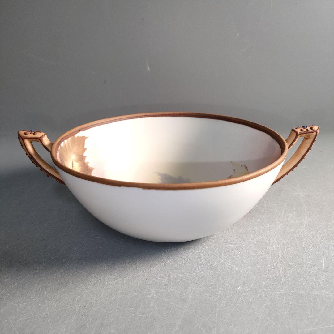 A1293-5/オールドノリタケ/果実図取手付ボウル17cm/飾鉢/懐石道具/