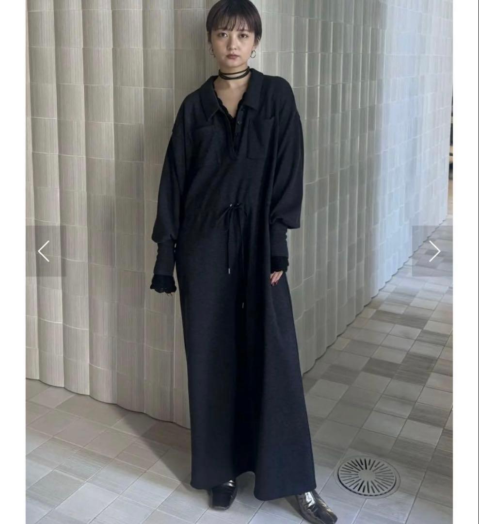 AMERI RELAX DRAWSTRING SWEAT DRESSブラックM