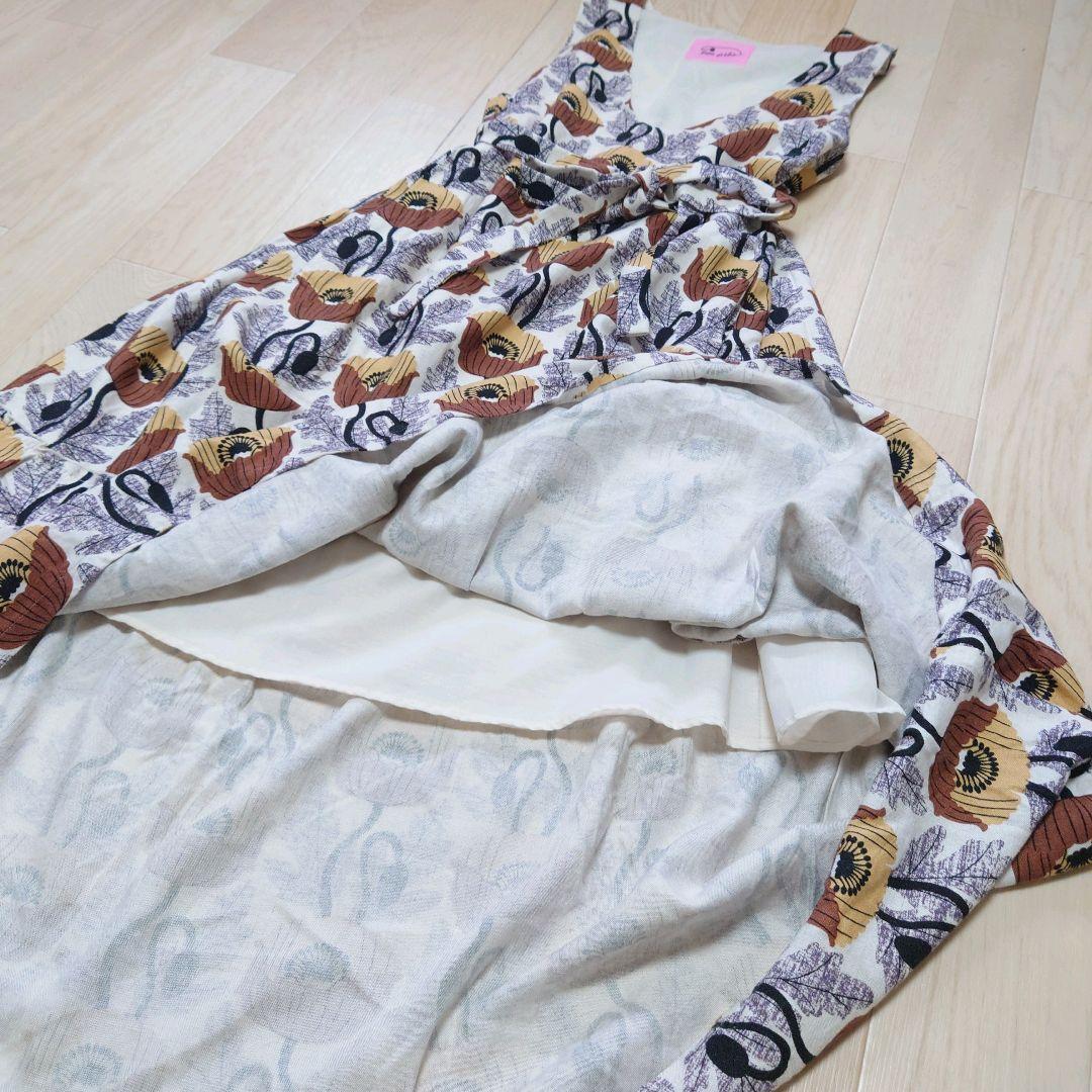 ま*な様 プープレ　ひなげしプリントワンピース　リボン　シック　クラシカル　美品