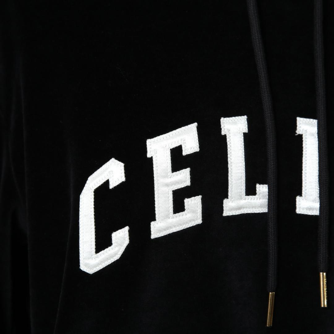 CELINE 2024AW ロゴ パッチ ベルベット プルオーバー パーカー