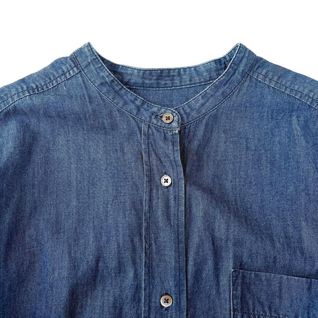 美品⁑アーバンリサーチドアーズ　バンドカラー ソフトデニムロングシャツワンピース