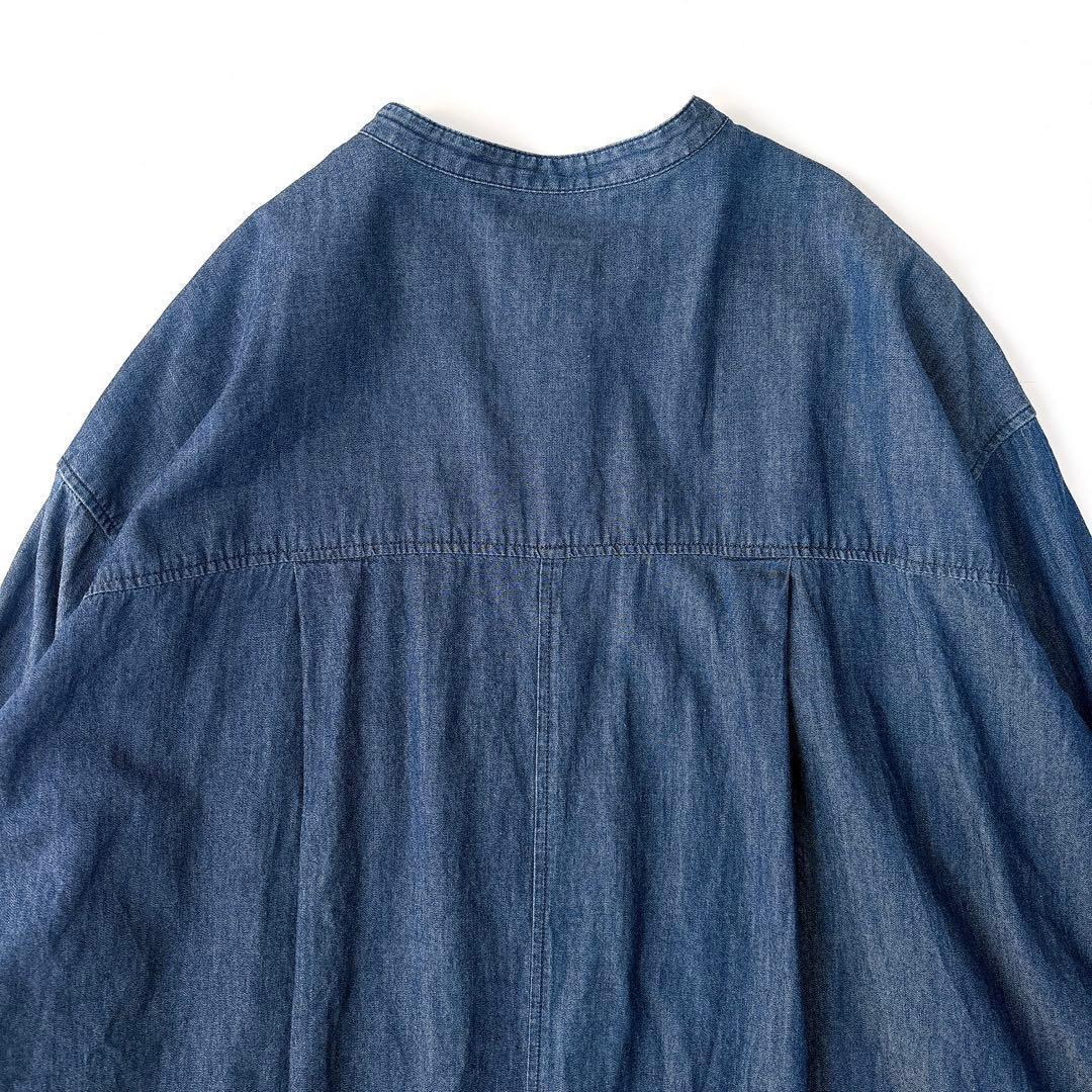 美品⁑アーバンリサーチドアーズ　バンドカラー ソフトデニムロングシャツワンピース