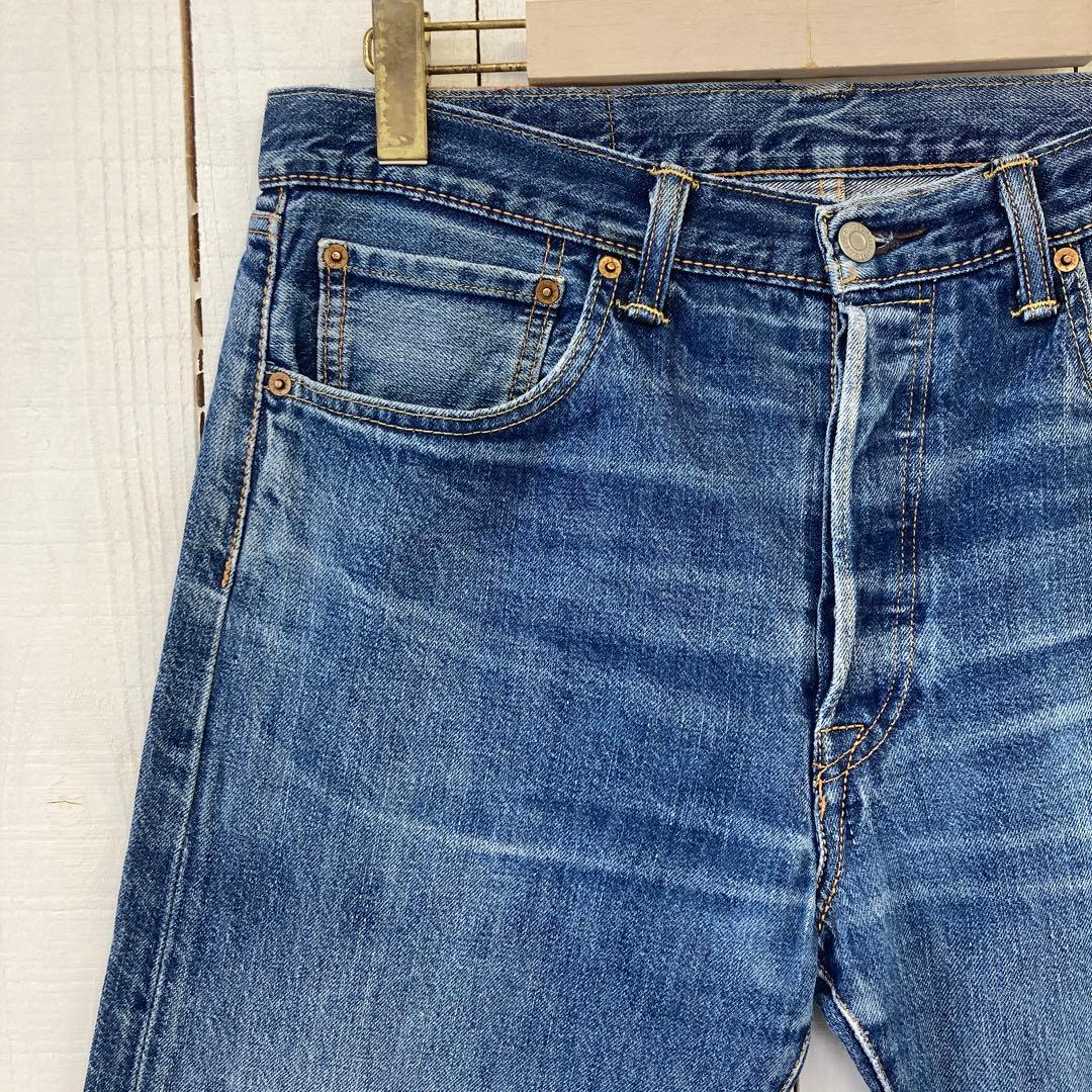 ★送料無料★ Levis 501★霜降り濃紺インディゴ黒カンレザーパッチ★W34
