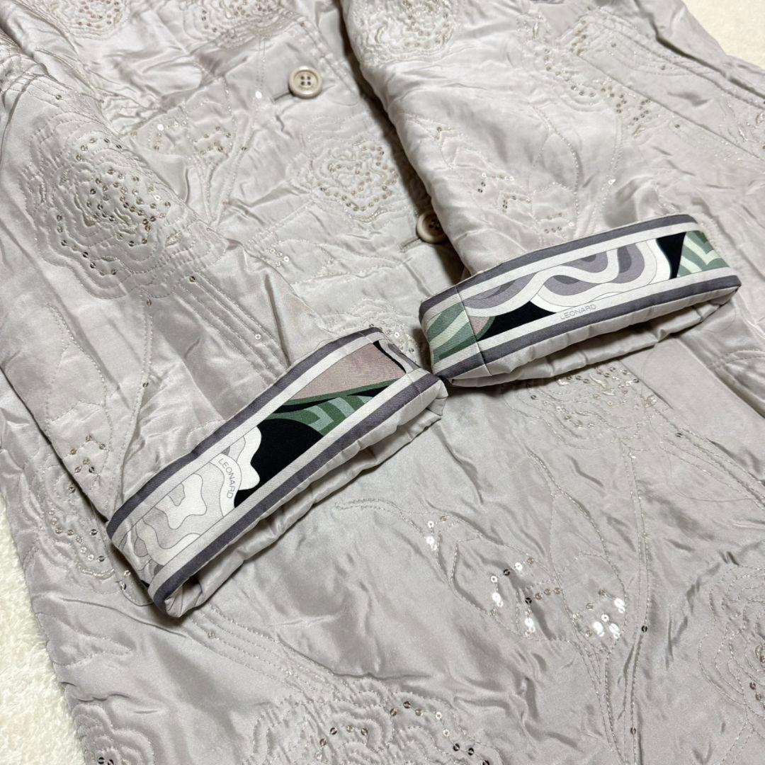 美品 レオナール トリム 裏地花柄 スパンコール シルク100% アウター