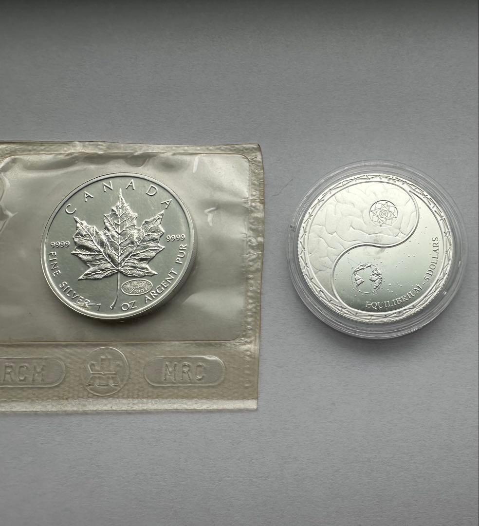 純銀　1OZ 9999純銀　カナダ銀貨　ニュージーランド 銀貨　銀貨2枚希少本物