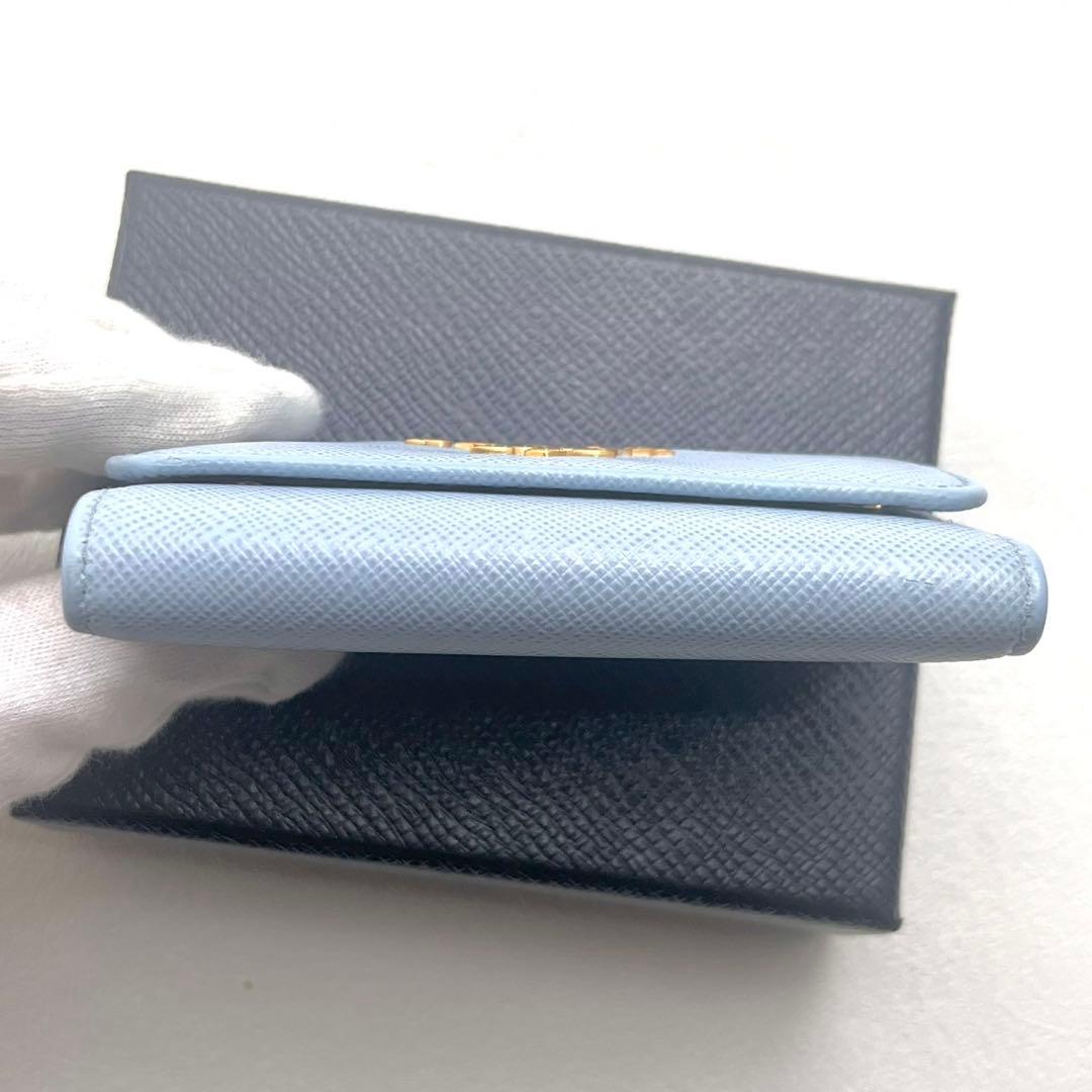 プラダ PRADA サフィアーノ キーケース 4連 水色 箱付き　0125-③