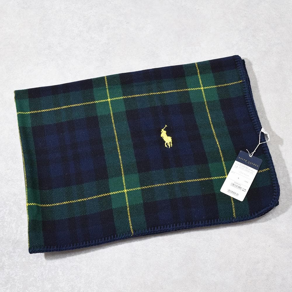 未使用 RALPH LAUREN ポニー刺繍 ウールブランケット 英国タータン