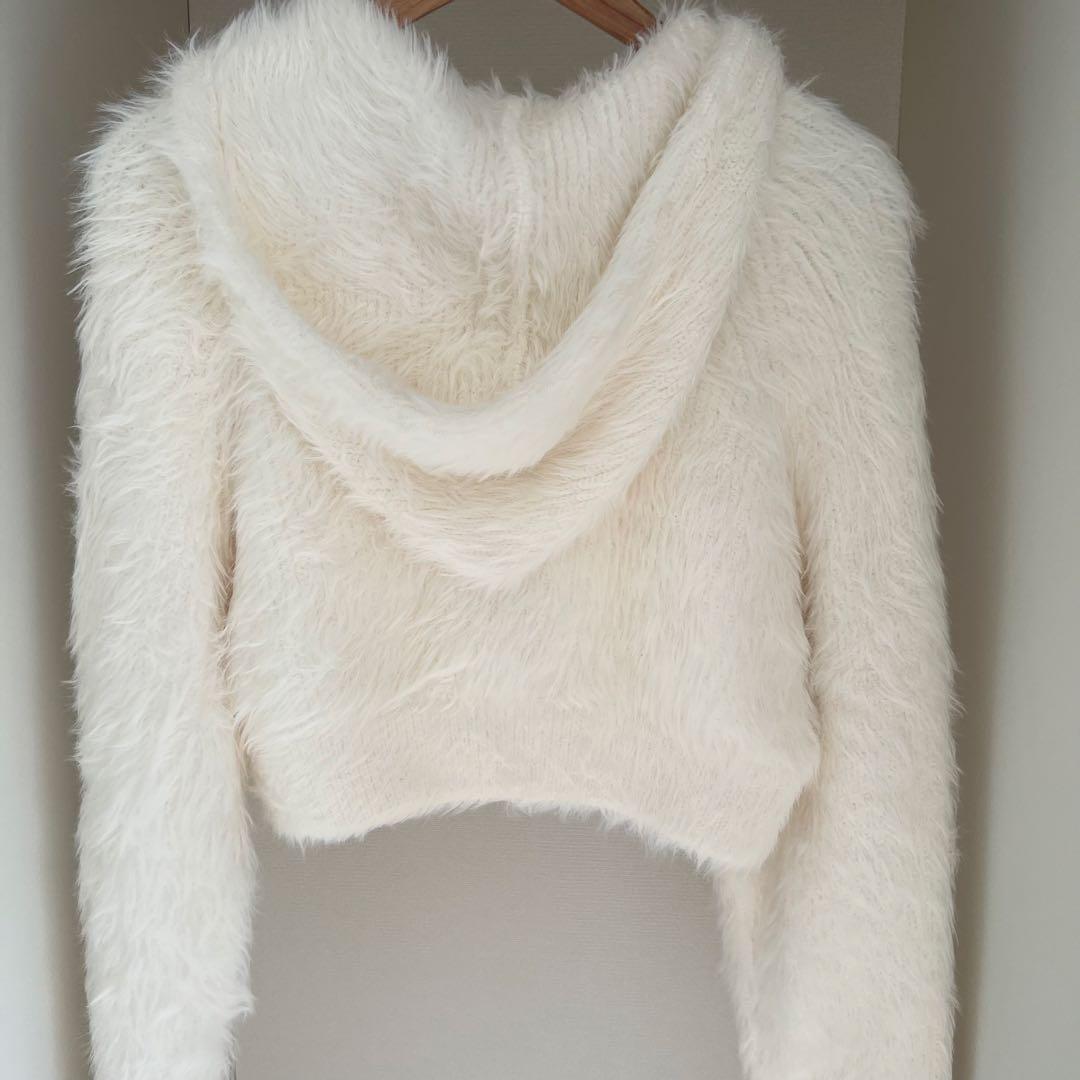épine é shaggy knit zipper hoodie ivory