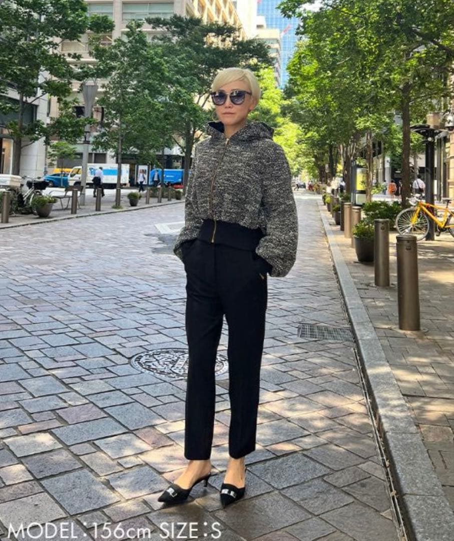 JENNE ジェンヌ ツイード風リラックスパーカー S ネイビー 美品 フード付