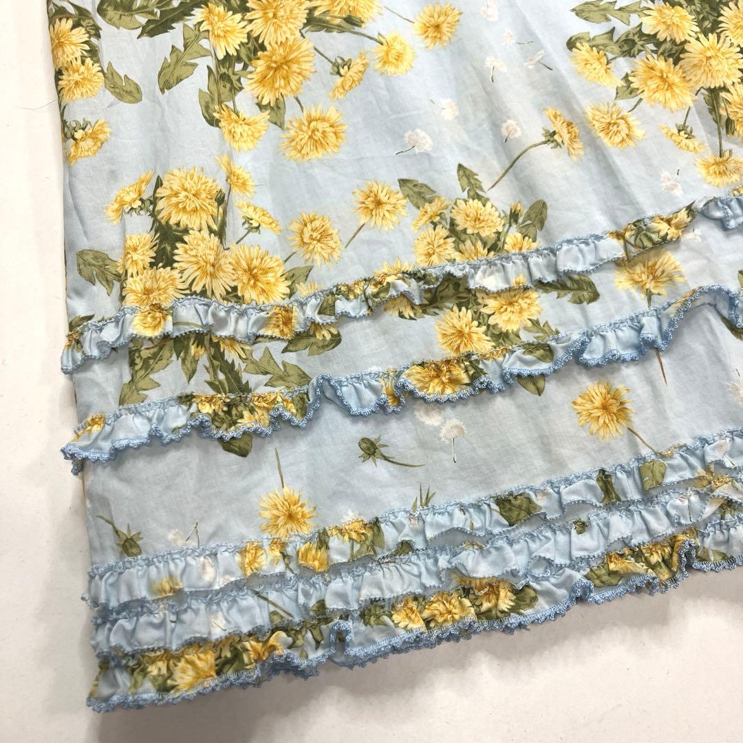 【新品未使用】ピンクハウス 水色 たんぽぽ柄 ノースリーブ綿ローンワンピース