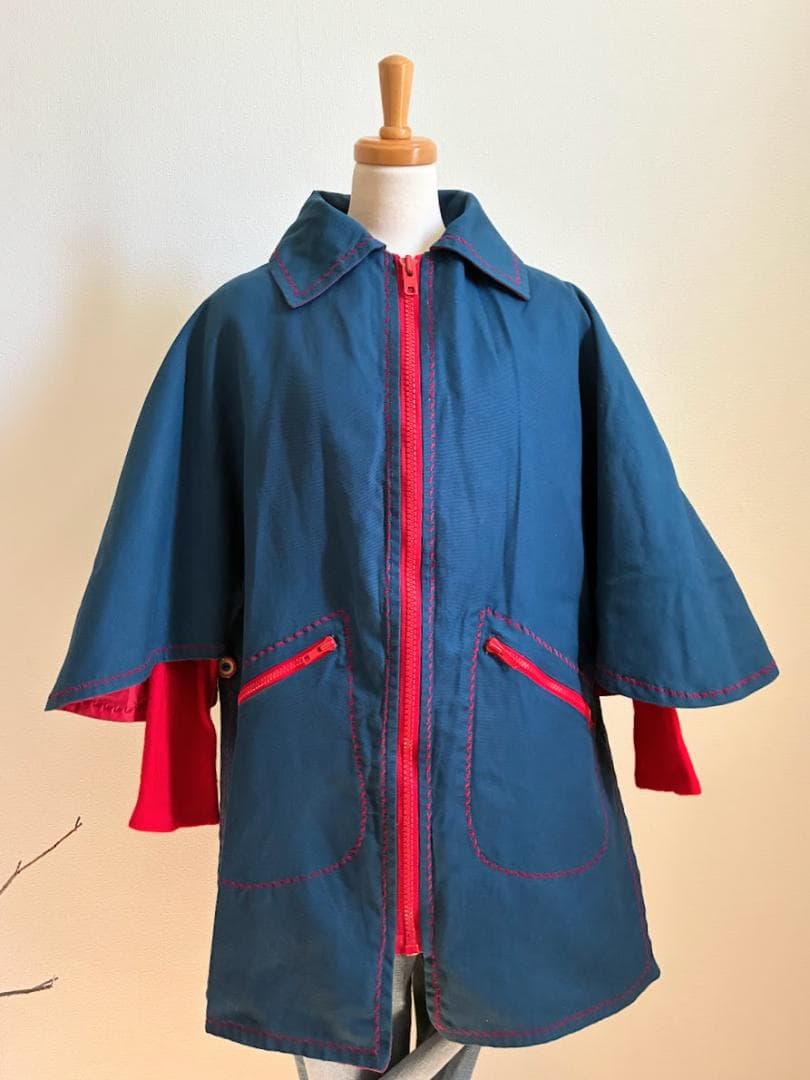 USヴィンテージ青×赤ポンチョコート/60’s/モード/oz vintage