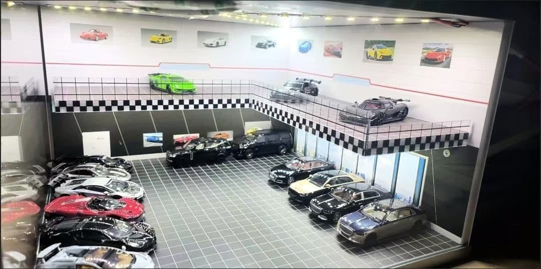 1/64 ライトアップ ディスプレイ ダブルフロア ジオラマ 車模型 展示ケース
