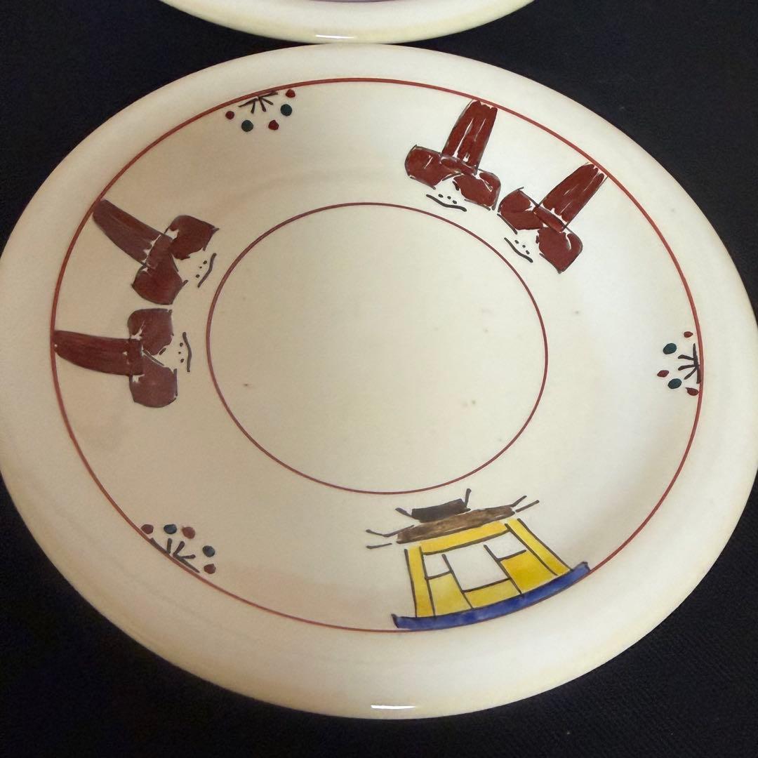 赤膚焼　奈良絵　銘々皿　5枚　共箱　大塩昭山　未使用品　茶陶　伝統