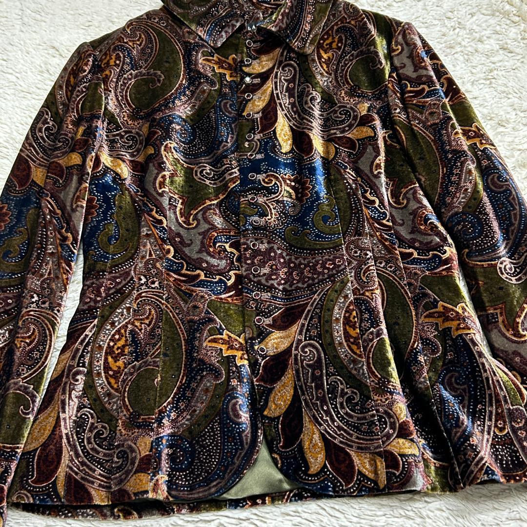 希少 美品 Ralph Lauren ペイズリー総柄 ベロア シャツジャケット