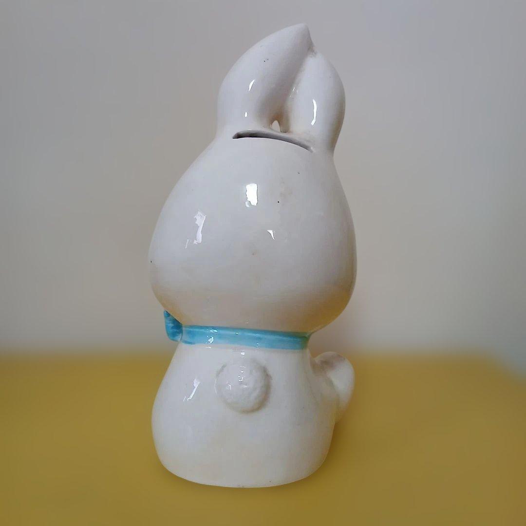 昭和レトロ　ウサギ　陶器　花の装飾　貯金箱　置物　大