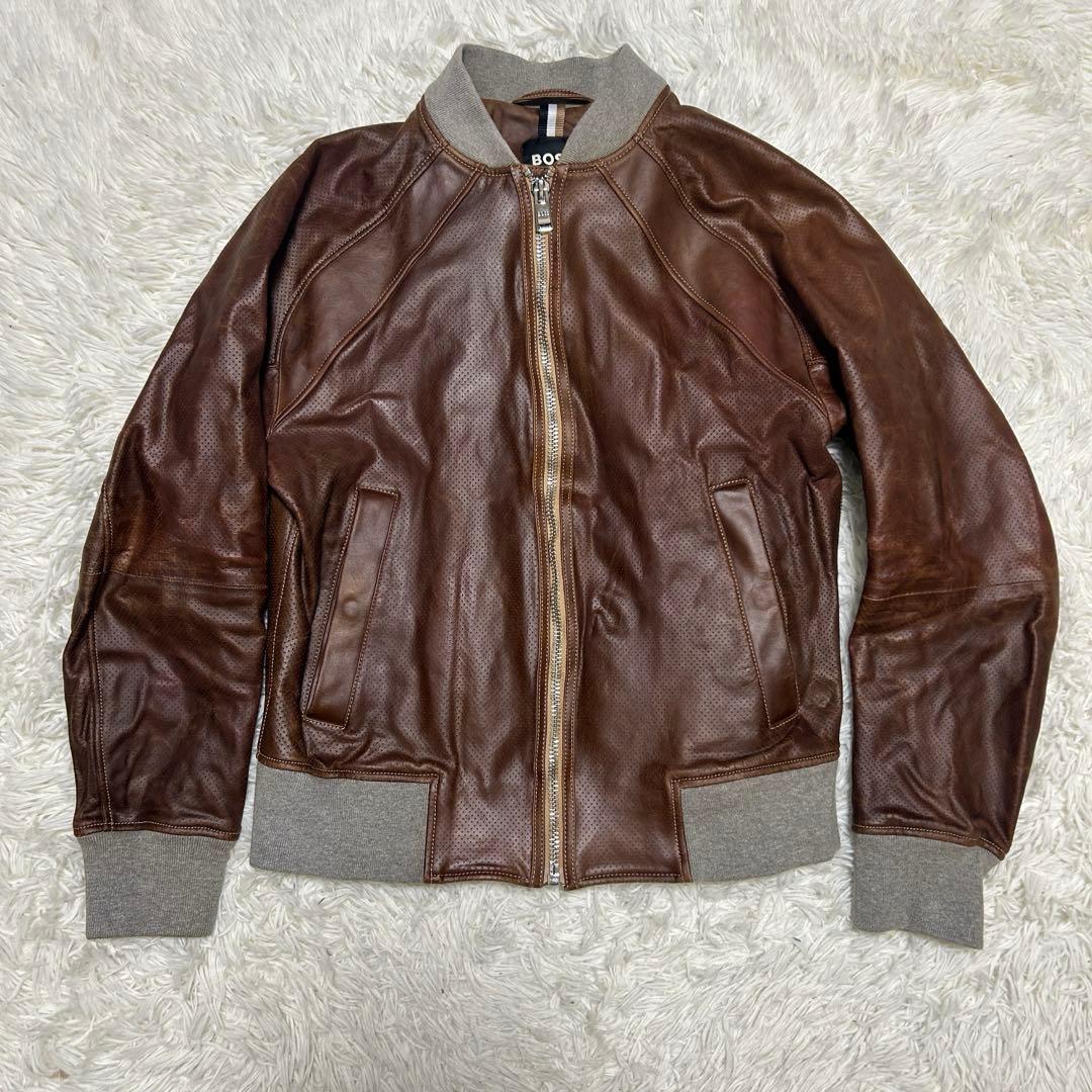 ヒューゴボス　HUGO BOSSパンチングレザージャケット　山羊革　48